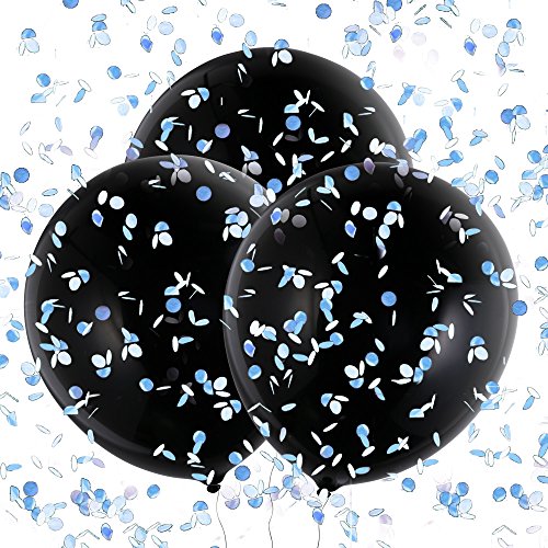 Konsait 3 Piezas 36'' Globos de Látex Negro Confetti Globos Gigantes para Fiestas niño or niña Baby Shower Decoracion Cumpleaños género Revela, con Confeti Rosa, Azul y Colores