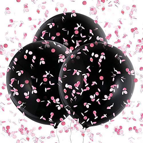 Konsait 3 Piezas 36'' Globos de Látex Negro Confetti Globos Gigantes para Fiestas niño or niña Baby Shower Decoracion Cumpleaños género Revela, con Confeti Rosa, Azul y Colores