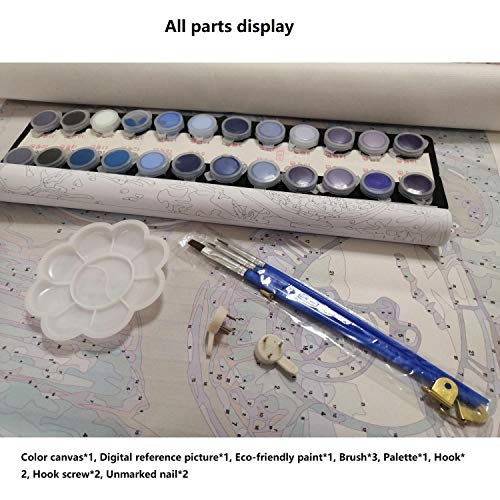 Kpoiuy Paquete De Pintura por NúMero En Lienzo Pintura Al óLeo DIY AnéMona Flor Blanco PequeñA Hierba Cuadros Pintados A Mano del Arte del Colorante De AcríLico para La Sala De Estar