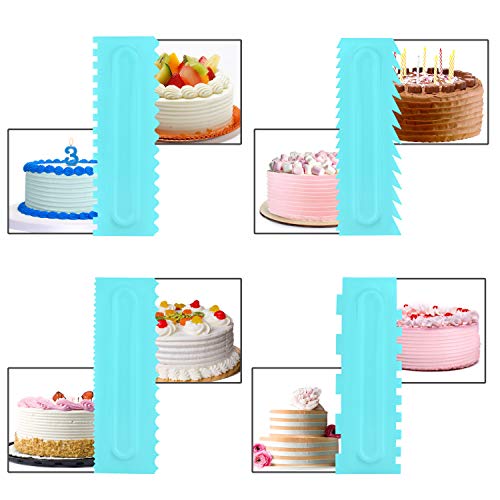 Kurtzy Set de Plantillas para Tartas (8 Piezas) - Alisador Tartas 16 Diseños Peine Decorar Rasqueta Glaseado Cortador Hojaldre para Pasteles Altos y Pequeños Cake Scraper Profesional y Principiantes
