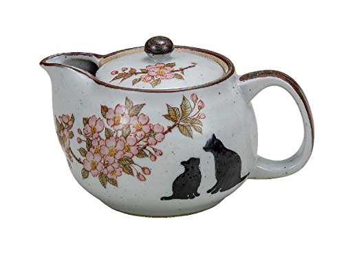 Kutani K5-553 - Tetera tradicional japonesa de porcelana de Kutani con motivo de gatos