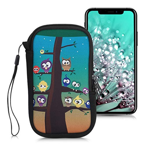 kwmobile Funda Universal para móvil de L - 6,5" - Estuche de Neopreno con Cierre - Carcasa búho árbol