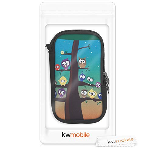 kwmobile Funda Universal para móvil de L - 6,5" - Estuche de Neopreno con Cierre - Carcasa búho árbol
