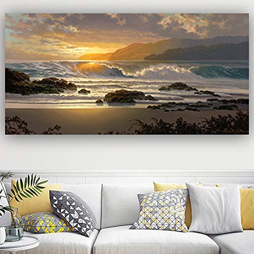 KWzEQ Cartel de Paisaje Natural Moderno Cielo mar Amanecer en Lienzo decoración del hogar Arte de la Pared,Pintura sin Marco,60X120cm