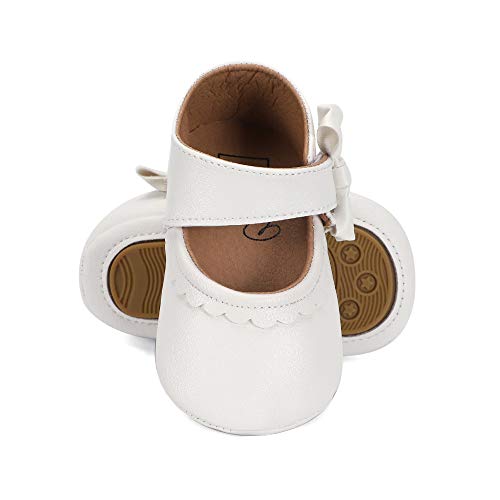 Lacofia Zapatos de Bautizo Antideslizantes Primeros Pasos para bebé niñas con Suela Bailarinas bebé niña Blanco 3-6 Meses