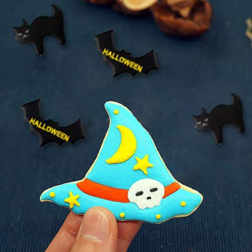 LAITER 9 Pcs Cortadorespara Galletas de Halloween Moldes de Galletas de Acero Inoxidable Forma de Elemento Halloween (Murciélago Castillo Sombrero Atatúd Gato Araña Búho Bruja) para Hacer Galletas