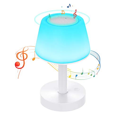 Lámpara de Mesa, Luz de Noche LED con Altavoz Bluetooth, Control Tactil, Regulable, USB Recargable, Cambio de Colores, Reproductor de MP3 para Niños, Habitación, Cámping - Uverbon