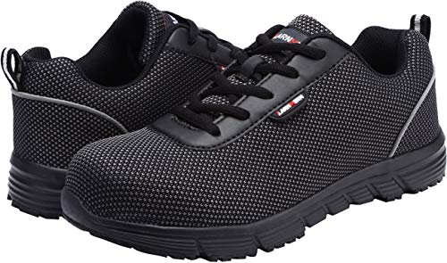 LARNMERN Zapatos de Seguridad Hombres LM30 S1 SRC Zapatillas de Trabajo con Punta de Acero Ultra Liviano Reflectivo Transpirable(42 EU,Medianoche Negro)