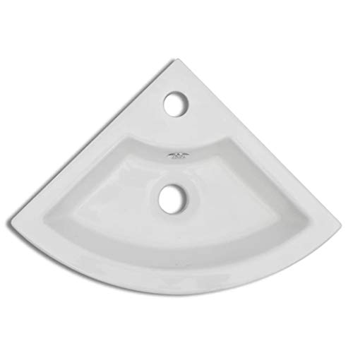 Lavabo de Cerámica de Cuarto de Baño Blanco Agujero de Grifo y Desbordamiento Esquina