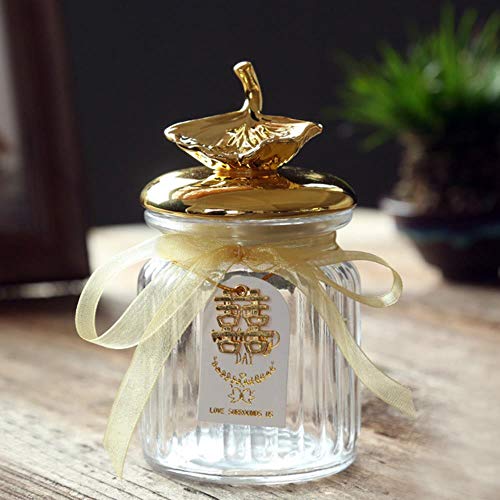 LCK Tarro Sellado de Vidrio Cajas de joyería de cerámica Anillo de Boda Caja de baratija Almacenamiento de Joyas Caja de Ceremonia de Boda para Adultos, Hoja de Ginkgo