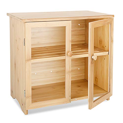 Leader Accessories Caja de pan de bambú de 2 capas con tapa para tabla de cortar Caja de pan de madera de bambú con doble puerta, espacio de almacenamiento ajustable, para cocina, naturaleza