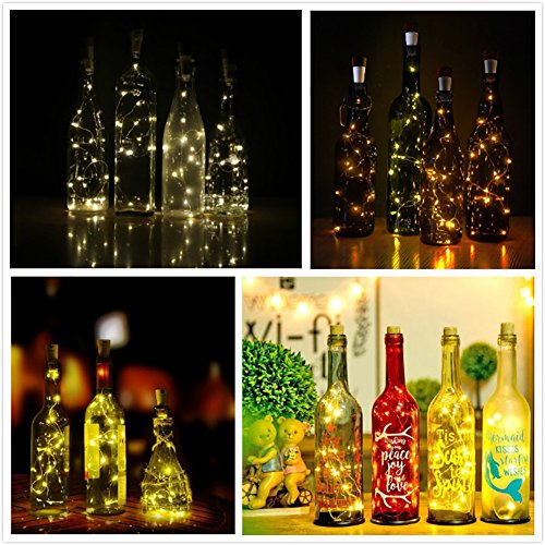 LED Botella corcho Luces, Alimentado por USB Recargable, 1.9m Alambre de cobre con 20 LED Luces de cadena, para Bricolaje Decoración Al aire libre Partido Boda Vacaciones (3 Piezas, Blanco cálido)
