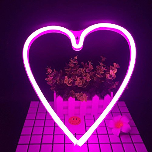 LED luz de Neón de la Noche, Lámpara de Pared de Neón Accesorio de la Lámpara de Decoración con Caja de Batería y USB para Sala de Estar Dormitorio Regalo de Cumpleaños de la Boda (Corazón)
