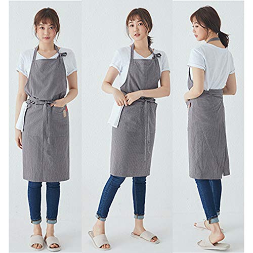 LeerKing Delantal de Cocina 100% algodón y Lino Delantal de Chef Hornear jardinería Restaurante Barbacoa con 2 Bolsillo Delantales de Cocinero Cuadrados Cruzados para Mujeres, Gris