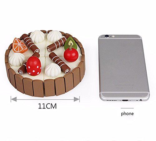 Leisial™ Mini Set de Juguete para Niños Cortar Tarta de Cumpleaños con Pastel de Fruta Alimento de Juguete Madera Cocina y Comida Estuche de Juego