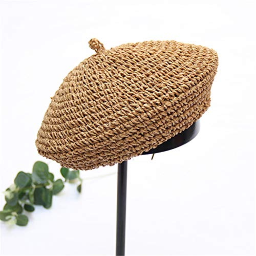 Lenfesh Sombrero de Paja Multicolor Coreano Boina Sombrero de Artista Gorra de Calabaza Sombrero Transpirable de Color sólido Informal para Mujer