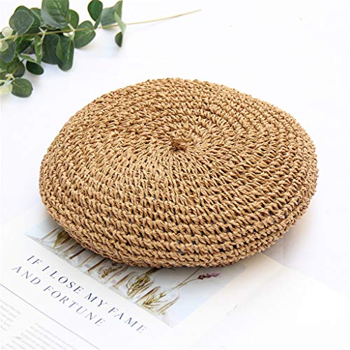 Lenfesh Sombrero de Paja Multicolor Coreano Boina Sombrero de Artista Gorra de Calabaza Sombrero Transpirable de Color sólido Informal para Mujer