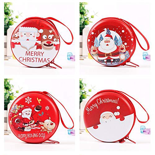 Leobtain Año Nuevo Navidad hojalata Monedero Mini Vintage Almacenamiento Tin Coin Bag Metal Joyero Auriculares Regalo