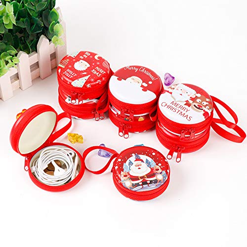 Leobtain Año Nuevo Navidad hojalata Monedero Mini Vintage Almacenamiento Tin Coin Bag Metal Joyero Auriculares Regalo