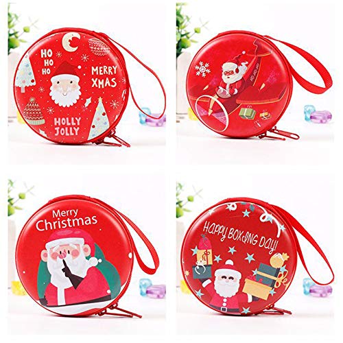 Leobtain Año Nuevo Navidad hojalata Monedero Mini Vintage Almacenamiento Tin Coin Bag Metal Joyero Auriculares Regalo