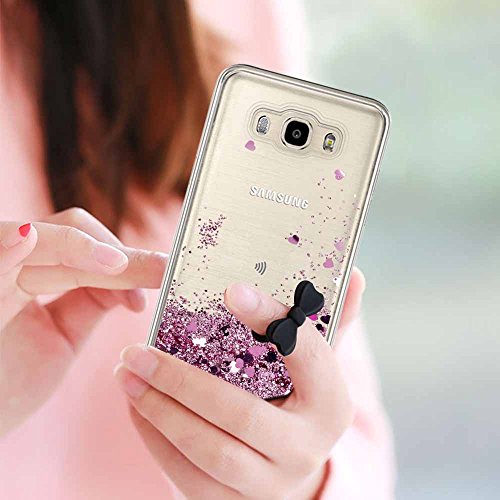 LeYi Funda Samsung Galaxy J7 2016 Silicona Purpurina Carcasa con HD Protectores de Pantalla,Transparente Cristal Bumper Telefono Gel TPU Fundas Case Cover para Movil Galaxy J7 2016 ZX Oro Rosa