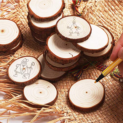 Lezed Discos Rebanadas de Madera Natural Manualidades 45 Piezas Rodajas de Madera Círculos Troncos Madera Decoracion para DIY, decoración de Bodas, decoración del hogar (4-5 cm, 5-6 cm, 6-7 cm, 5 mm)
