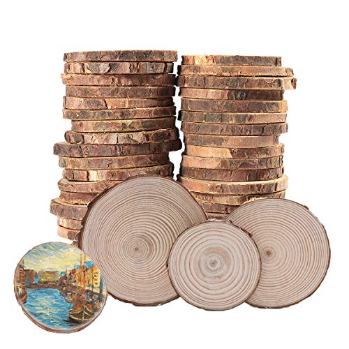 Lezed Discos Rebanadas de Madera Natural Manualidades 45 Piezas Rodajas de Madera Círculos Troncos Madera Decoracion para DIY, decoración de Bodas, decoración del hogar (4-5 cm, 5-6 cm, 6-7 cm, 5 mm)