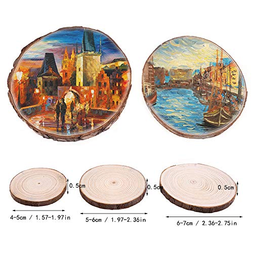 Lezed Discos Rebanadas de Madera Natural Manualidades 45 Piezas Rodajas de Madera Círculos Troncos Madera Decoracion para DIY, decoración de Bodas, decoración del hogar (4-5 cm, 5-6 cm, 6-7 cm, 5 mm)