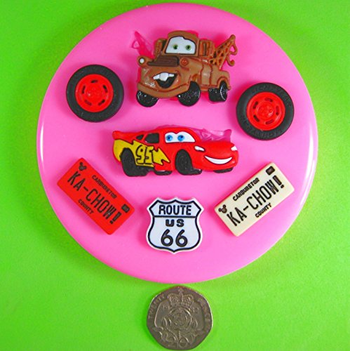 Lightning McQueen Mater Cars Molde de silicona para la torta de Decoración Pastel de Cupcake Toppers Glaseado Sugarcraft Tool por Fairie Blessings
