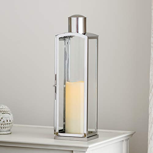 Lights4fun - Farolillo de Acero Inoxidable con Vela LED a Pilas para Interiores
