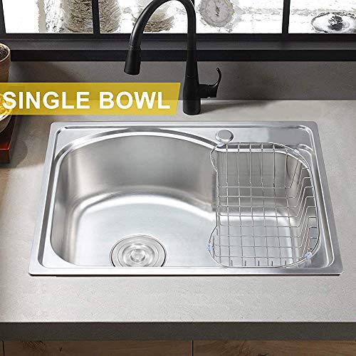 LJJTDS Muebles de Cocina Moderna, Fregadero de Acero Inoxidable con una Sola Bol de Cocina desagüe de la Pila Cuadrada Cesta, el tamaño de 560x410mm / 22"x16.1,Silver