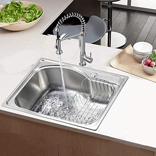 LJJTDS Muebles de Cocina Moderna, Fregadero de Acero Inoxidable con una Sola Bol de Cocina desagüe de la Pila Cuadrada Cesta, el tamaño de 560x410mm / 22"x16.1,Silver