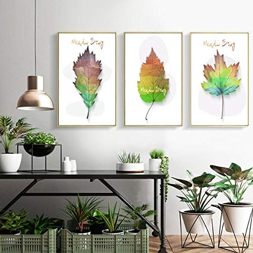 LKJHGU Naturaleza Verde Colorido Hoja de Arce Lienzo imágenes Pinturas Cartel nórdico impresión Arte de Pared para Sala de Estar Dormitorio decoración de Oficina en casa 30 * 40 cm