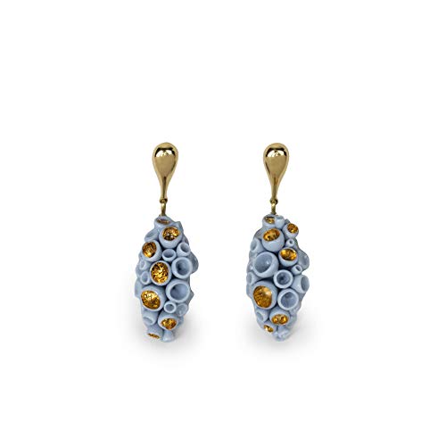 LLADRÓ Pendientes Largos Coral Reef. Azul Y Lustre Oro. Colgante de Porcelana.