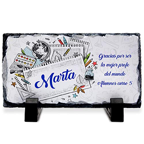 LolaPix Fotopiedra Profesor y Profesora Personalizada con Nombre del Maestro o Maestra y Alumnos. Regalo Original Fin de Curso. Tamaño 12x22 cm. Mundo PROFE