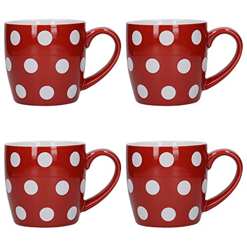 London Pottery - Juego de 4 tazas de café (cerámica, 300 ml), color rojo y blanco