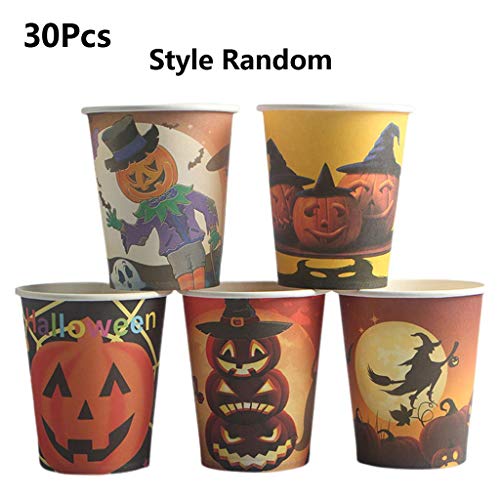LQH Los Platos de Cocina 30Pcs Tazas de Papel de Halloween de Papel Desechables Halloween Party Supplies Decoración Creativa del Eco Friendly vajilla del Partido