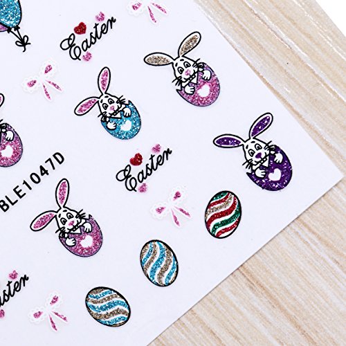LUOEM Pascua uñas Pegatinas Decals Huevo de Pascua Conejo Nail Art Pegatinas DIY – Clavo artesanía Plantillas Consejos para Pascua 6 Hojas