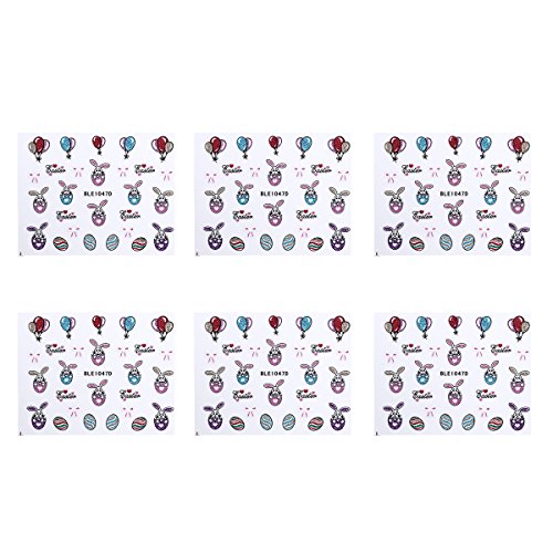 LUOEM Pascua uñas Pegatinas Decals Huevo de Pascua Conejo Nail Art Pegatinas DIY – Clavo artesanía Plantillas Consejos para Pascua 6 Hojas