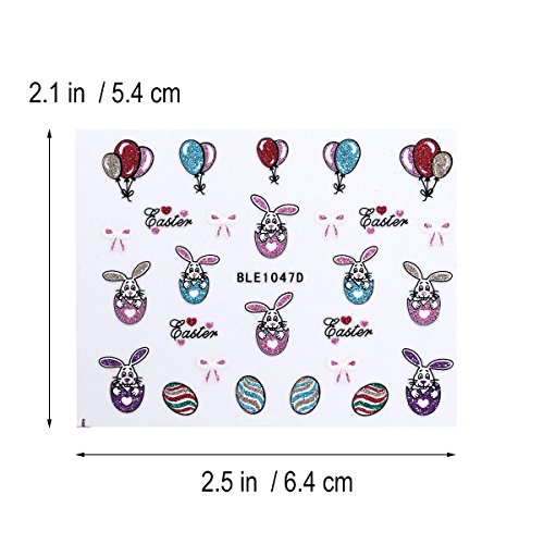 LUOEM Pascua uñas Pegatinas Decals Huevo de Pascua Conejo Nail Art Pegatinas DIY – Clavo artesanía Plantillas Consejos para Pascua 6 Hojas