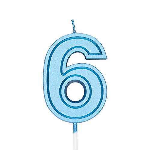 LUTER 7cm Azul Velas De Pastel De Cumpleaños Velas De Número Vela De Cumpleaños Adorno De Pastel Decoración para Fiestas Niños Adultos (Número 6)