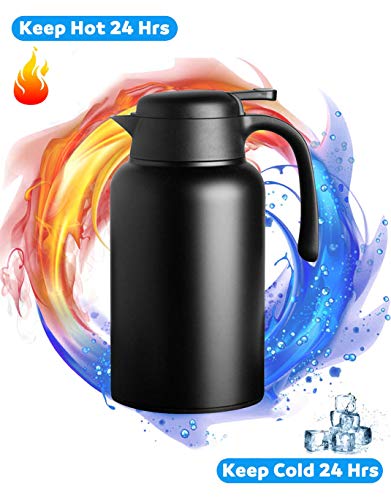 Luvan 18/10 Jarra Térmica Termo, Anti-Goteo, Anti-Quemaduras, La cafetera de Aislamiento, café, (Negro, 2.0L)