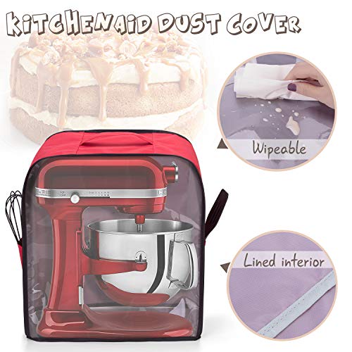 Luxja Cubierta para Batidora Amasadora (5,6-7,5 Litros), Cubierta de Polvo para KitchenAid Robot de Cocina (con Panel Frontal Transparente), Rojo