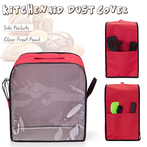 Luxja Cubierta para Batidora Amasadora (5,6-7,5 Litros), Cubierta de Polvo para KitchenAid Robot de Cocina (con Panel Frontal Transparente), Rojo