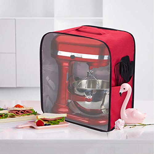 Luxja Cubierta para Batidora Amasadora (5,6-7,5 Litros), Cubierta de Polvo para KitchenAid Robot de Cocina (con Panel Frontal Transparente), Rojo