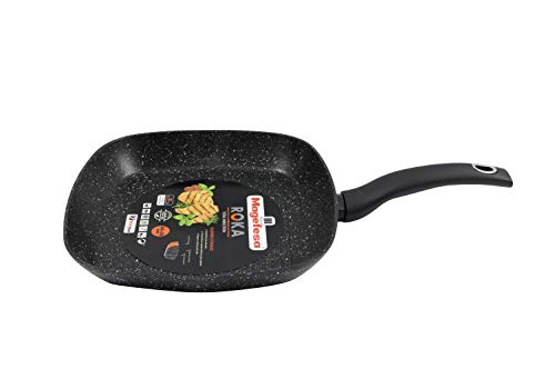 Magefesa Roka Asador 28 Cm de Aluminio Forjado Bicapa Efecto, Negro Piedra