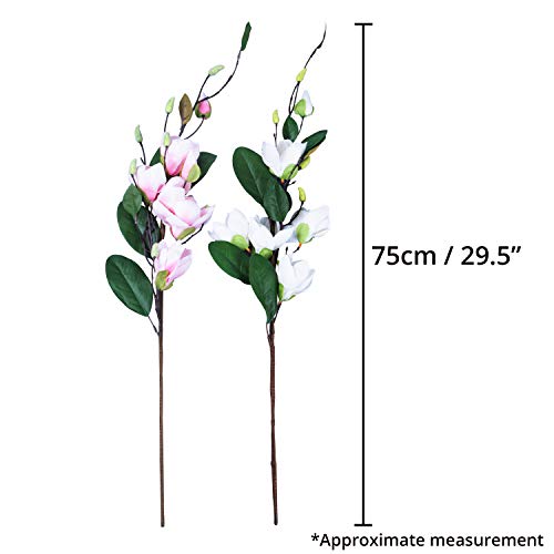 Magnolia Artificial Flor (4 Piezas) - 75cm 2 Blancas y 2 Rosadas Magnolia Tallos - Ramillete Flor Magnolia Falsa Tacto Realista para Decoración Mesa de Boda, Decoración Fiesta en Casa, Jardín