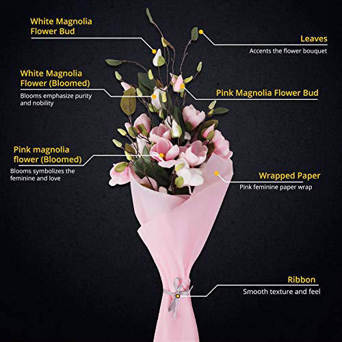Magnolia Artificial Flor (4 Piezas) - 75cm 2 Blancas y 2 Rosadas Magnolia Tallos - Ramillete Flor Magnolia Falsa Tacto Realista para Decoración Mesa de Boda, Decoración Fiesta en Casa, Jardín