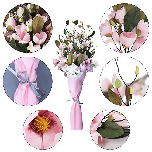 Magnolia Artificial Flor (4 Piezas) - 75cm 2 Blancas y 2 Rosadas Magnolia Tallos - Ramillete Flor Magnolia Falsa Tacto Realista para Decoración Mesa de Boda, Decoración Fiesta en Casa, Jardín
