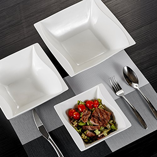 MALACASA Serie Carina Cuenco para Cereales de Porcelana Plato de Sopa ensaladera 3 tamaños Compuesto 9.5 "/8.25/6.75" Servicio de Mesa, 3pcs